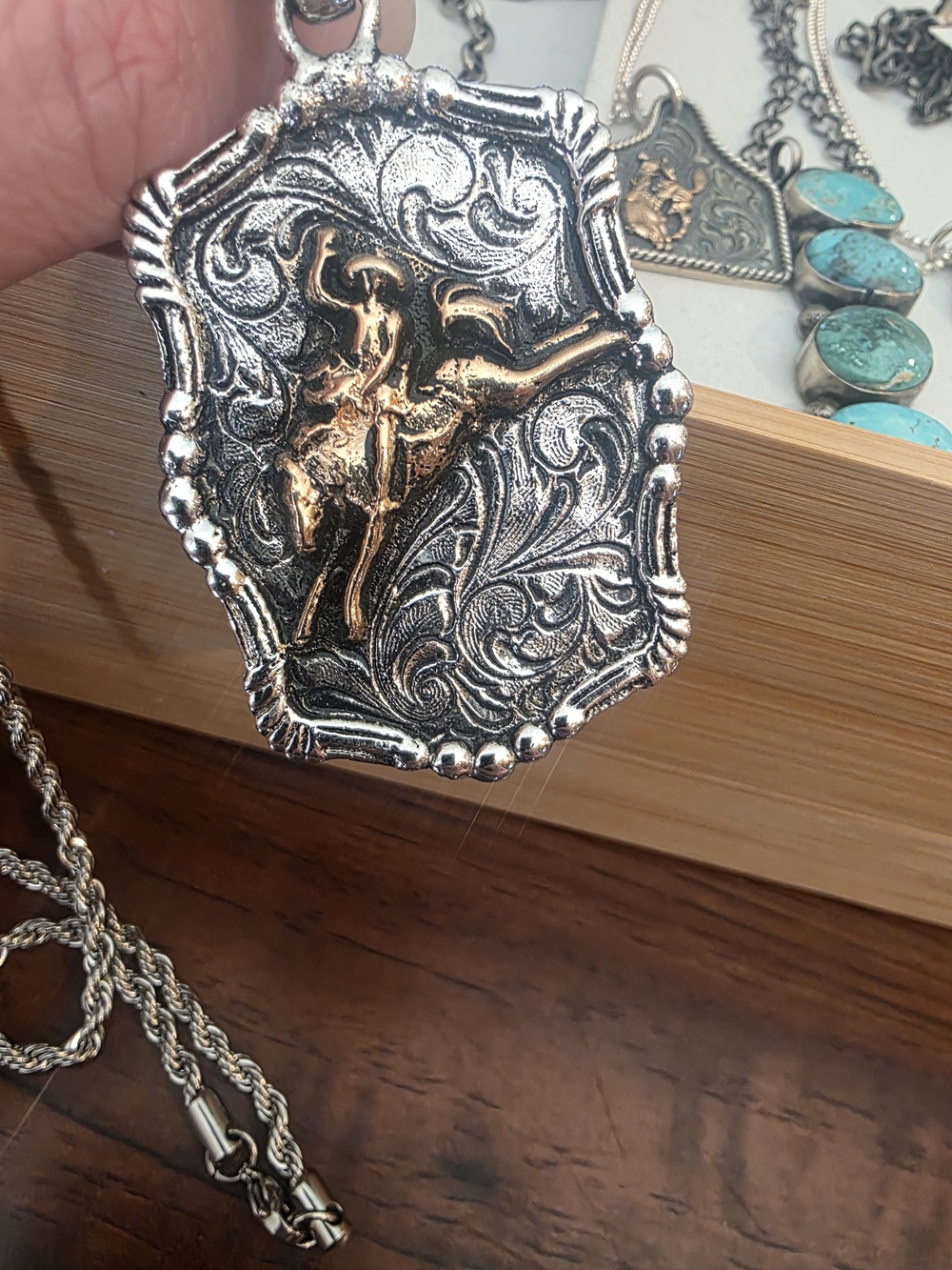Vintage-Style Silver & Gold Cowboy Pendant Necklace
